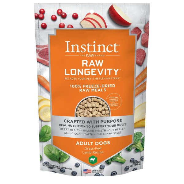 Instinct Raw Longevity 冻干草饲羊肉配方成犬粮 9oz