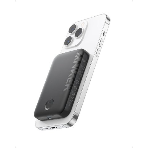 Magnetic Battery 5,000 mAh超薄充电宝 适用iPhone 15/15 Plus/15 Pro/15 Pro Max, iPhone 14/13/12 Series (Black)