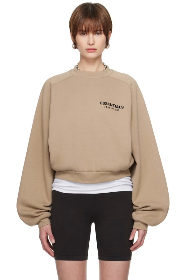 驼色 Cropped Crewneck 套头衫