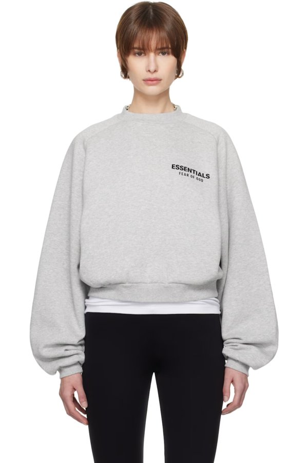 灰色 Fleece Cropped Crewneck 套头衫