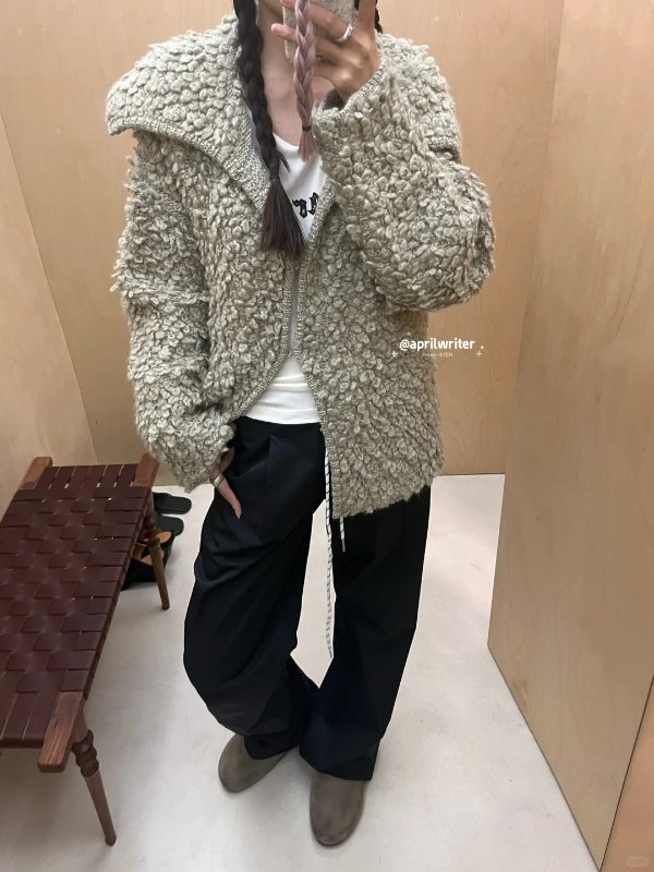 米色 Loopy Knit 开衫