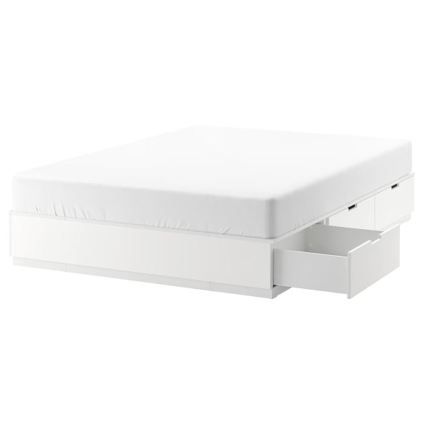 NORDLI 白色收纳与美感兼具床架 Queen Size 