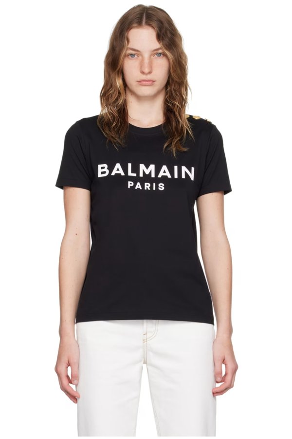 黑色 Balmain Paris T 恤