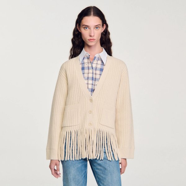 Fringed knit cardigan