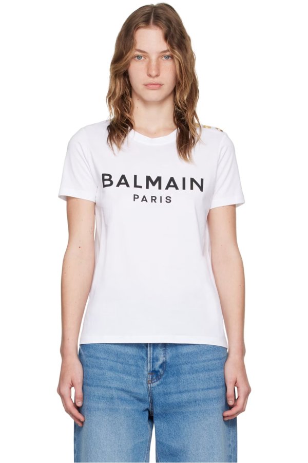 白色 Balmain Paris T 恤