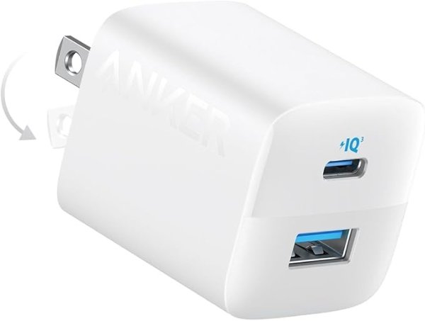 USB C Charger 33W, Anker 323 Charger, 2 Port Compact Charger with Foldable Plug for iPhone 15/15 Plus/15 Pro/15 Pro Max/14/13, Pixel, Galaxy, iPad/iPad Mini and More (Cable Not Included) - White