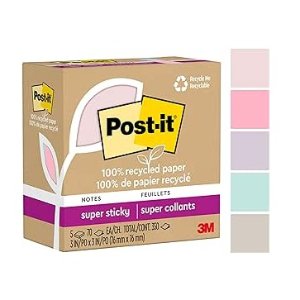 Post-it 再生纸 超级粘性便利贴 3x3 in 5种颜色 350贴