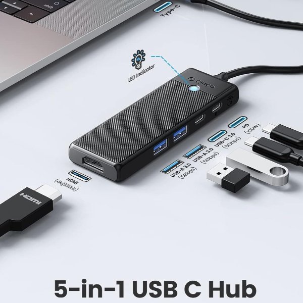 ORICO 5合1 USB C多功能扩展坞 支持4K超高清