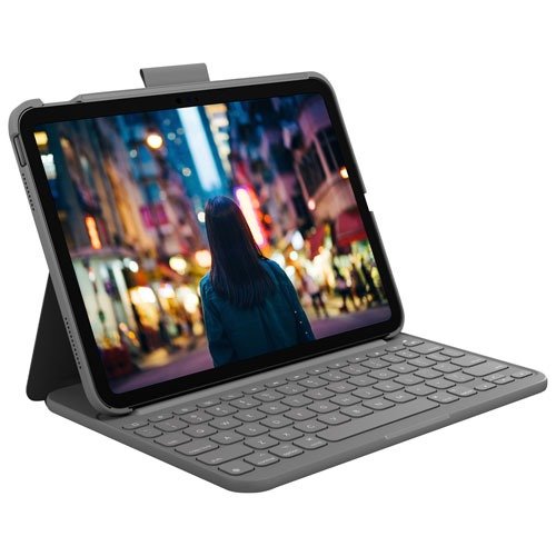 罗技 Slim Folio 键盘保护套 iPad （第 10 代） - 牛津灰
