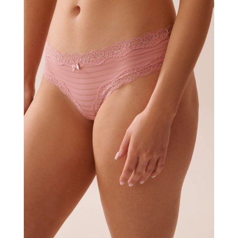 Mesh Stripe and Lace Trim Cheeky Panty