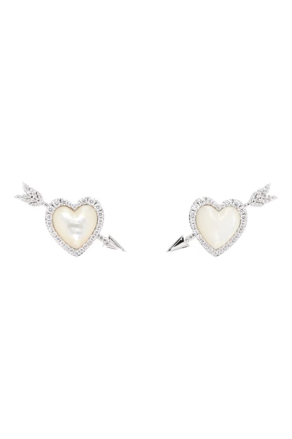 Silver YVMIN Edition Shell Heart Arrow Earrings