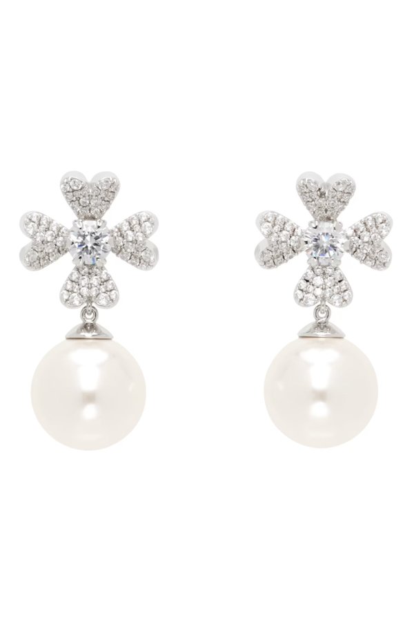 Silver YVMIN Edition Cruciate Flower Pearl Earrings