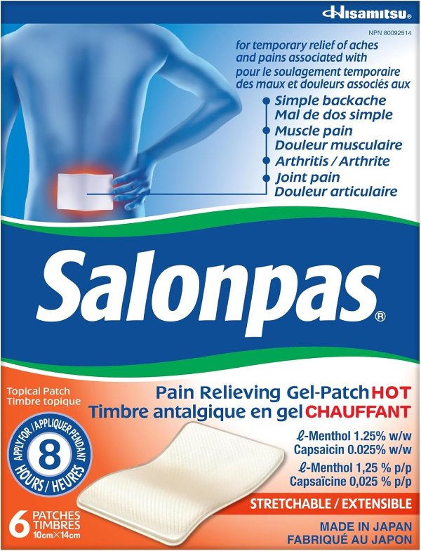 Salonpas 热感疼痛缓解凝胶贴片 6片装 深层渗透 持续舒缓