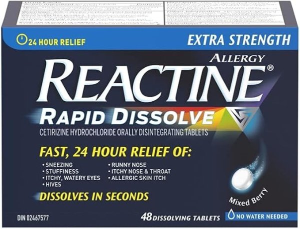 Reactine 速溶抗组胺药片，特强，抗过敏，48 片