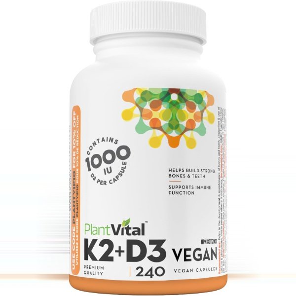 PlantVital 高效素食维生素D3+K2  240 粒胶囊