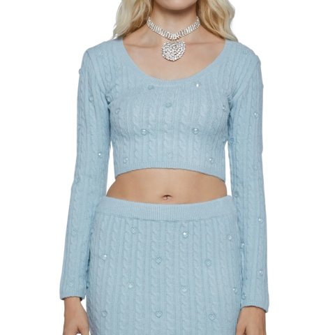 蓝色针织毛衣上衣