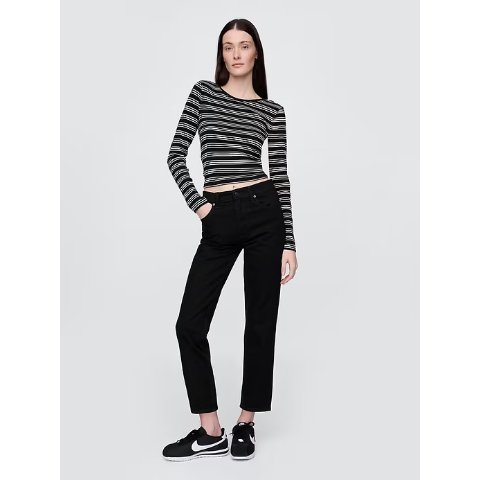 高腰直筒牛仔裤