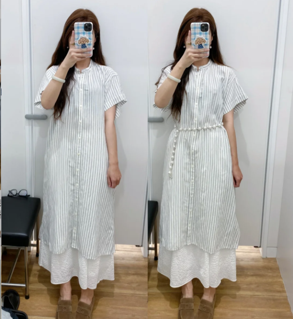 亚麻混纺休闲连衣裙