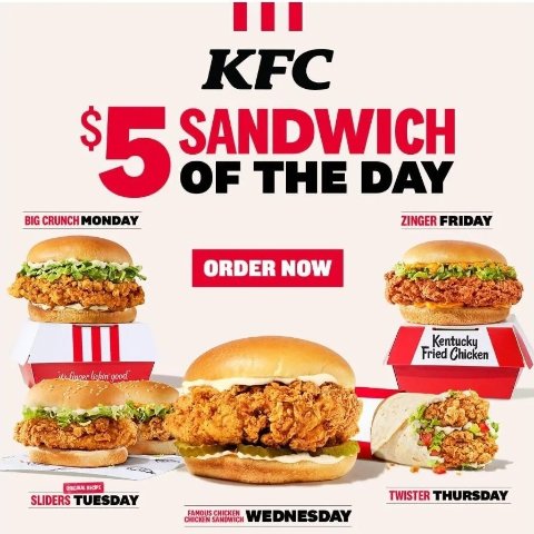 每天不一样！供应详情>>还不薅⁉️KFC 肯德基$5🔪汉堡回归 每个工作日可享