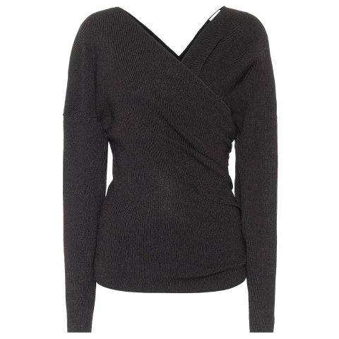 混色针织裹身上衣