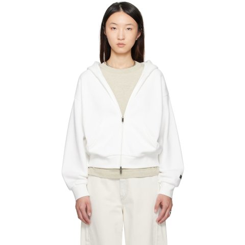 白色经典款拉链连帽衫
