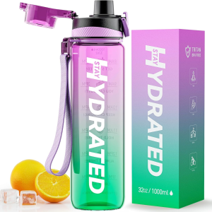 Mevoly 带饮水时间刻度宽口运动水瓶1L