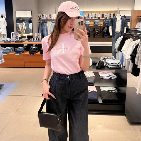 双logo粉色款T恤