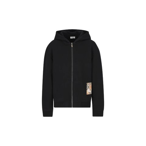 Burberry 儿童格纹标签拉链连帽衫
