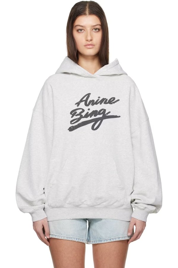 灰色 Harvey 签名连帽衫

