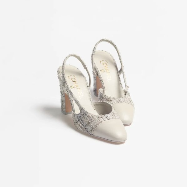 棉质粗花呢高跟鞋