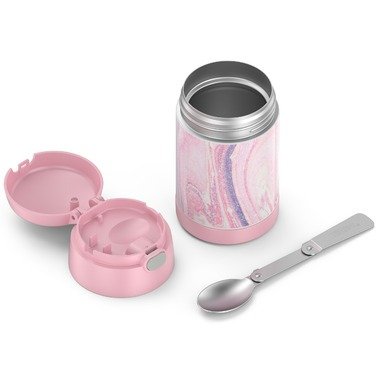 粉色大理石纹不锈钢折叠勺食品罐