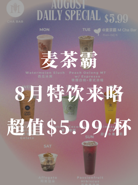 麦茶霸八月🉐️Daily Special 来啦🥤只要5.99🔪～