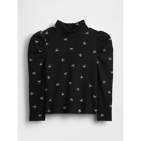 小童泡泡袖罗纹高领上衣