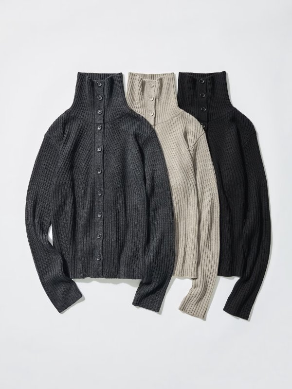 美利奴羊毛混纺高领开衫