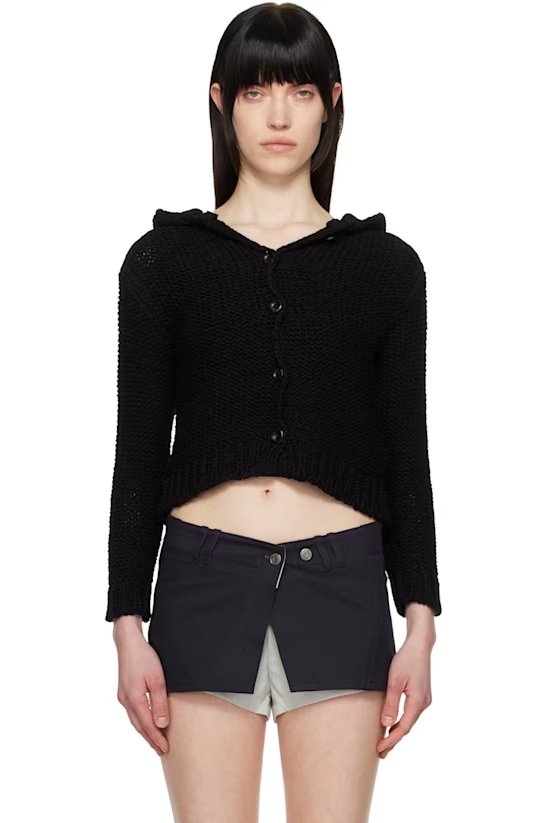 Black 连帽粗针开衫