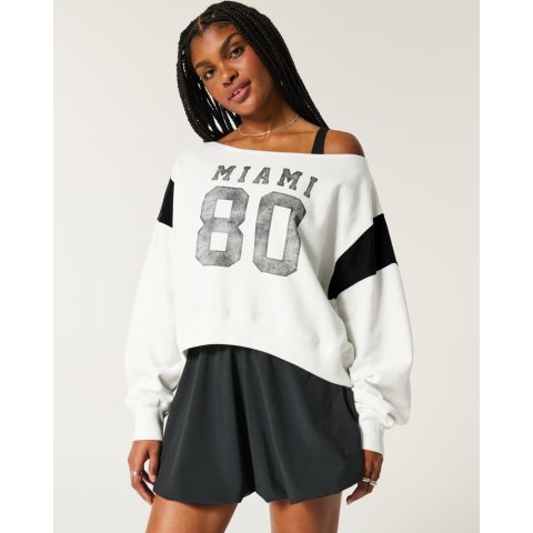 Easy Miami图案一字肩卫衣