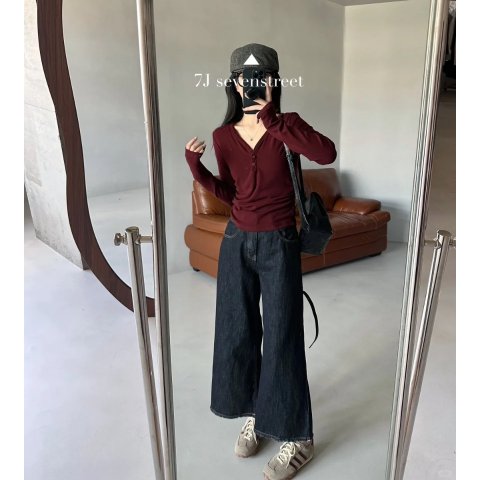 Calvin Klein小个子友好 显脖子长V领亨利衫