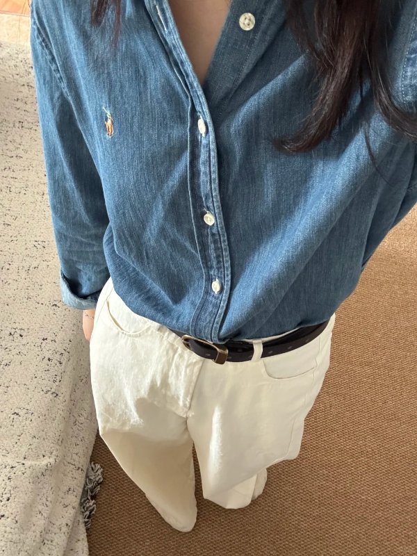  儿童马球刺绣牛仔衬衫