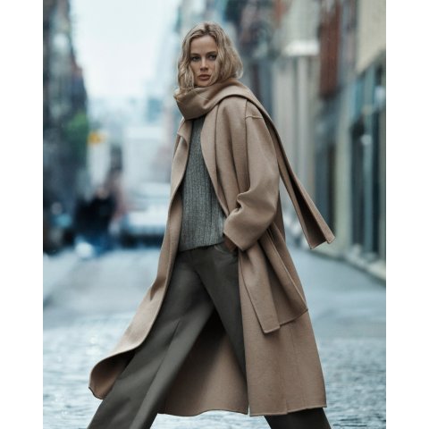 腰带款羊毛混纺大衣