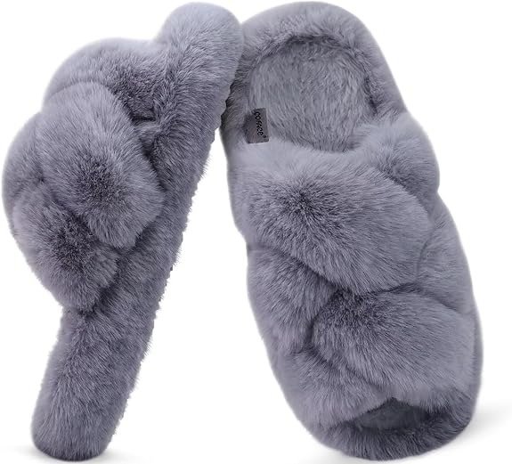 女士毛绒拖鞋 开口 平底