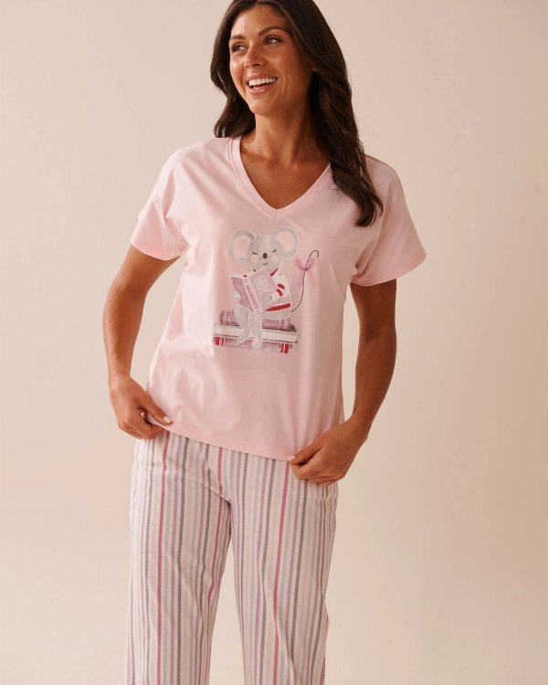 Mouse Print 棉质V领T恤