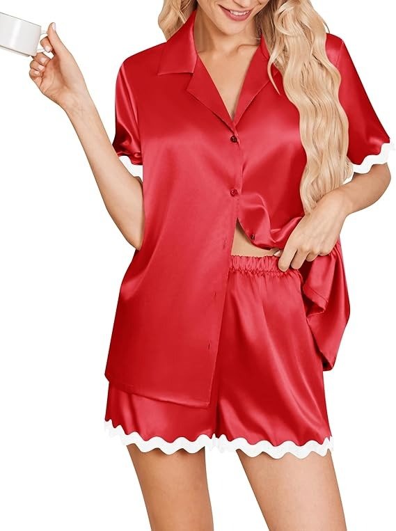 女士缎面睡衣套装 短裤两件套M XL