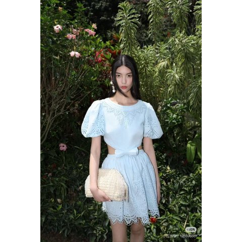 Self-PortraitEmbroidered 蝴蝶结连衣裙 镂空款