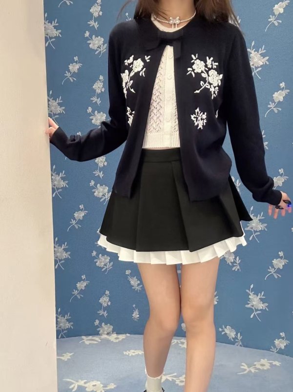 Navy 长袖针织开衫