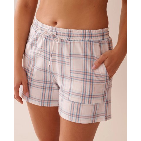Peach 格子纯棉睡裤短裤