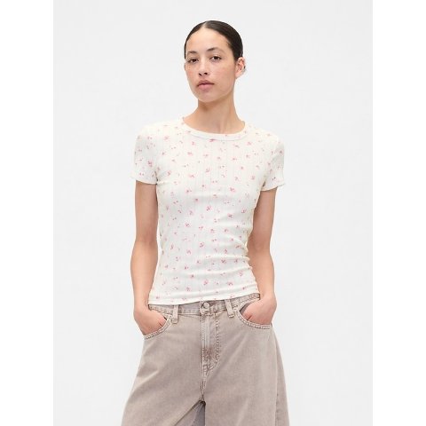 Pointelle 罗纹印花圆领T恤