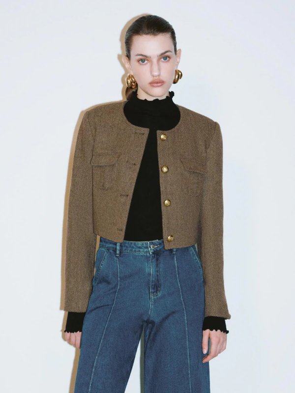 短款羊毛夹克 按扣