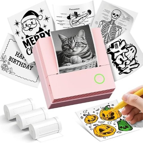 Sticker Print Pod 迷你照片/笔记贴纸机（粉色）— 无墨热敏＋3卷纸