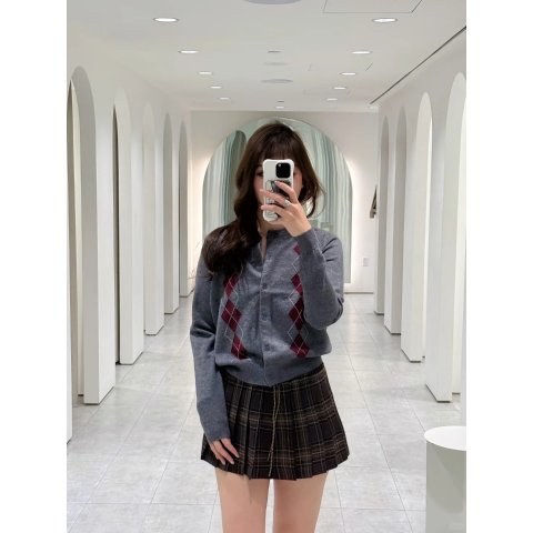 Argyle 针织开衫 按扣款