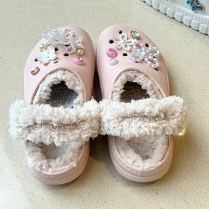 Crocs图片同款蘑菇色经典棉毛里拖鞋